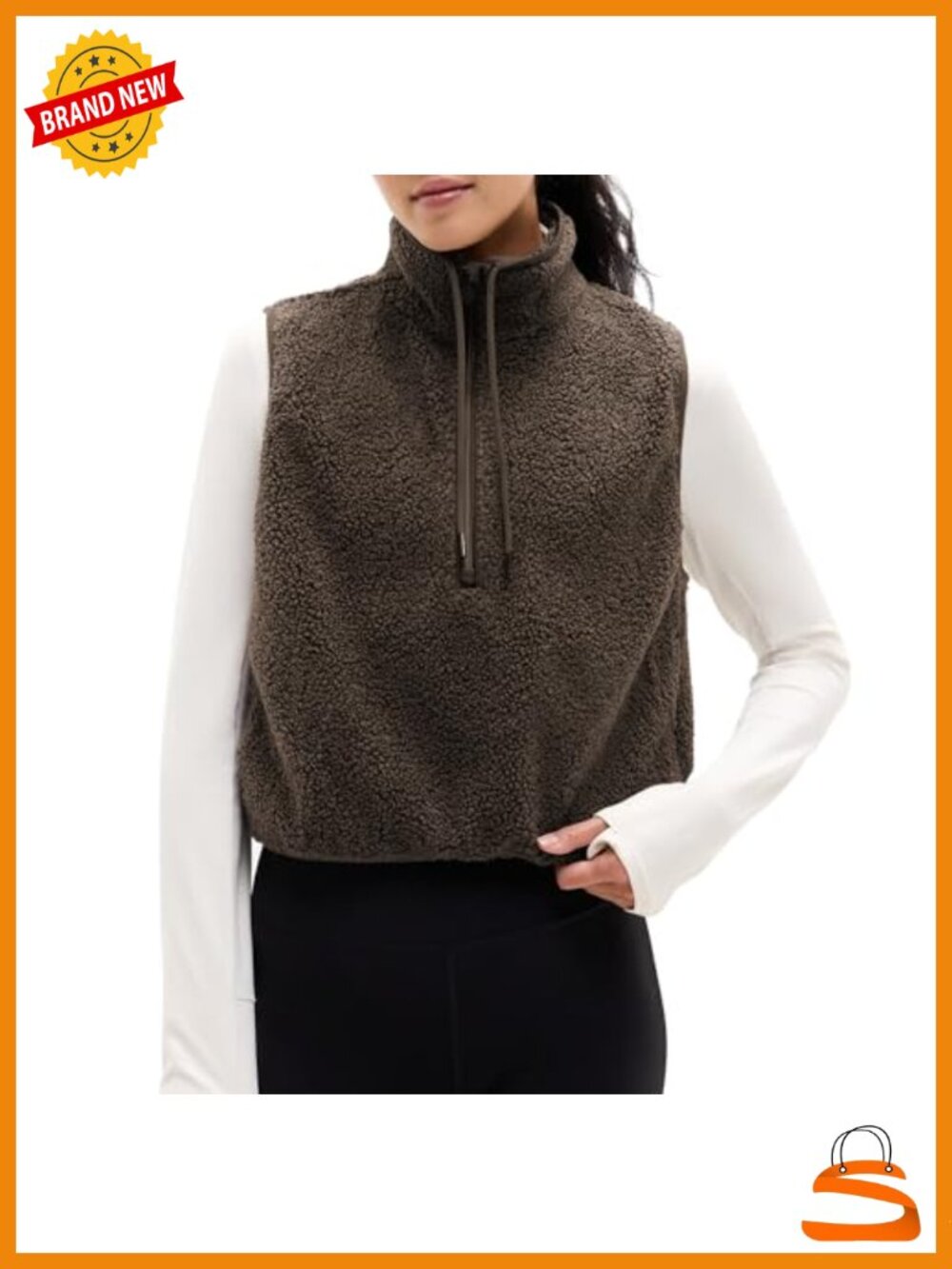Sherpa Fleece Vest High Neck Half Zip Cropped Sleeveless Warm Layer